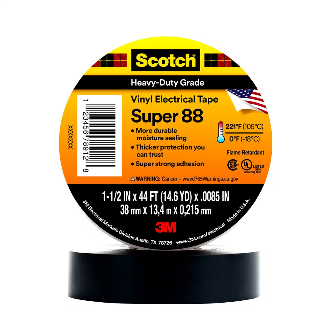 Scotch Vinyl Electrical Tape Super 3m 88, Premium Grade All-Weather, 3/4 in X 66 FT, 8.5-Mil Thick, Black, 10 Rolls