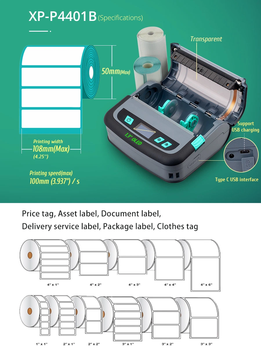 Xprinter XP-P441B OEM 4x6 Portable Wireless Mini Thermal Printer Label Printer