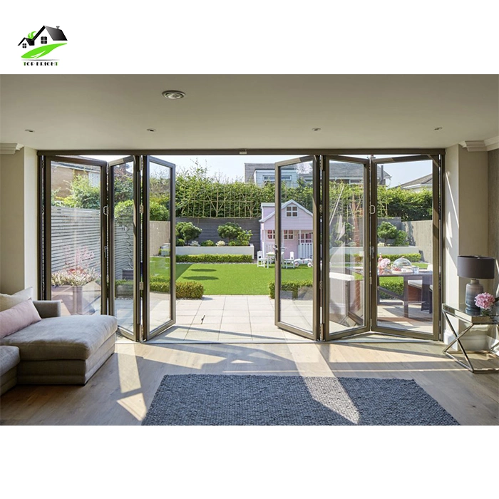 European Style Soundproof Thermal Break Aluminium Bi Fold Door Hurricane Resistant Tempered Low-E Glass Folding Patio Doors Exterior House Door