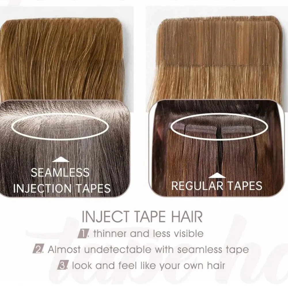 Seamless Injected Hand-Tied Tape in Human Hair Extension Colored Invisible Hand Tied Tape Hair