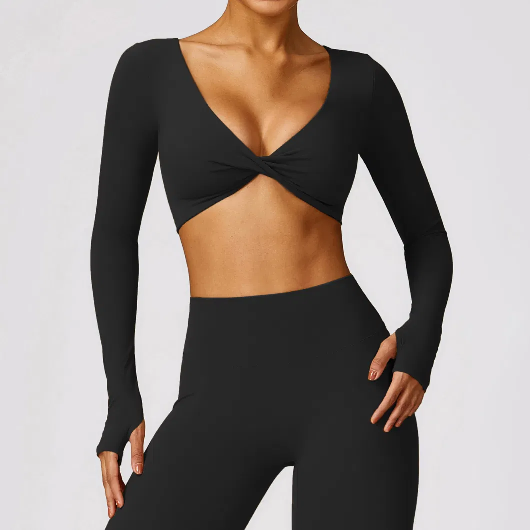 Long Sleeve Yoga Wear Quick Drying Tight Fitness Running Active Crop Top Women