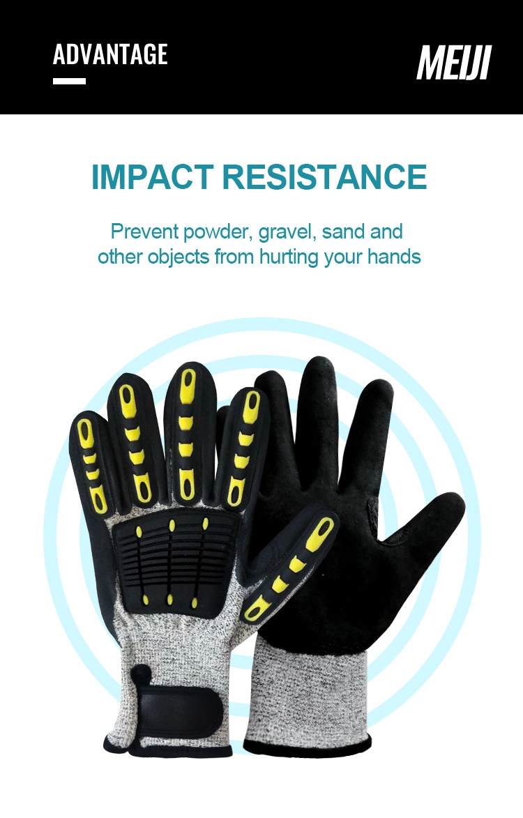 100% Excellent Grip Anti Vibration Oil Proof Cut Resistant Safety Working Gloves Sandy Nitrile for Impact Proof