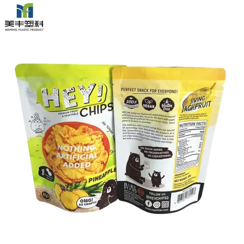 China Direct Factory Supplier Custom Label Stand up Pouch Bag Metalized Plastic Fruit Beef Jerky Candied Fruits Snacks Packaging