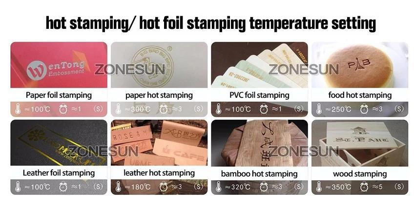 Zonesun Zs-90 Wood Paper Leather PVC Card Custom Logo Wood Burning Heat Pressing Hot Foil Stamping Machine