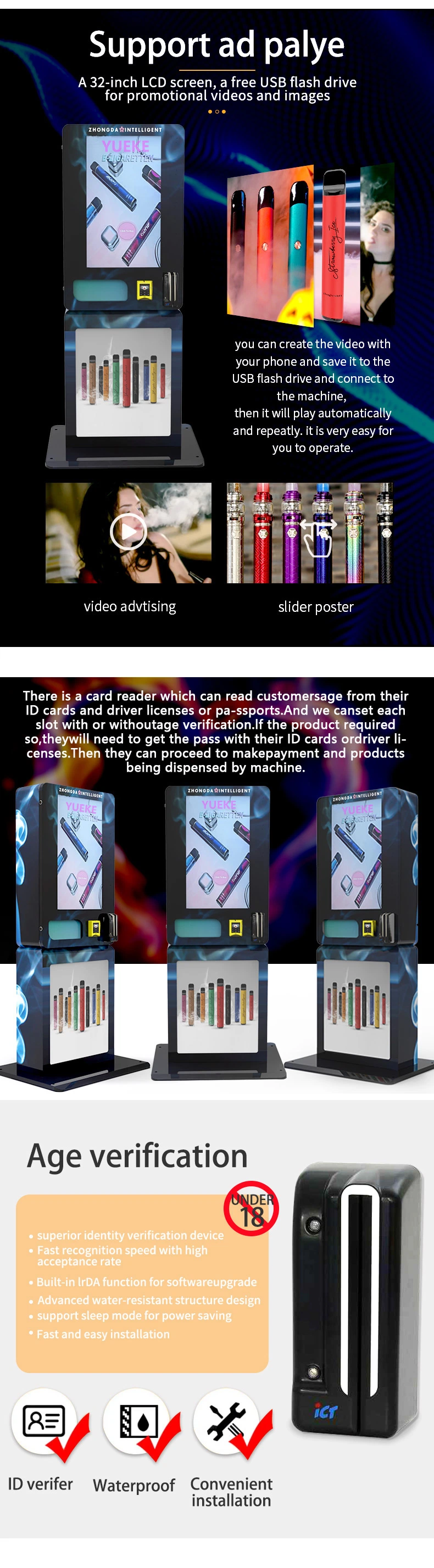 Self-Service Smart Age Verification Touch Screen Stand-up Vending Machine