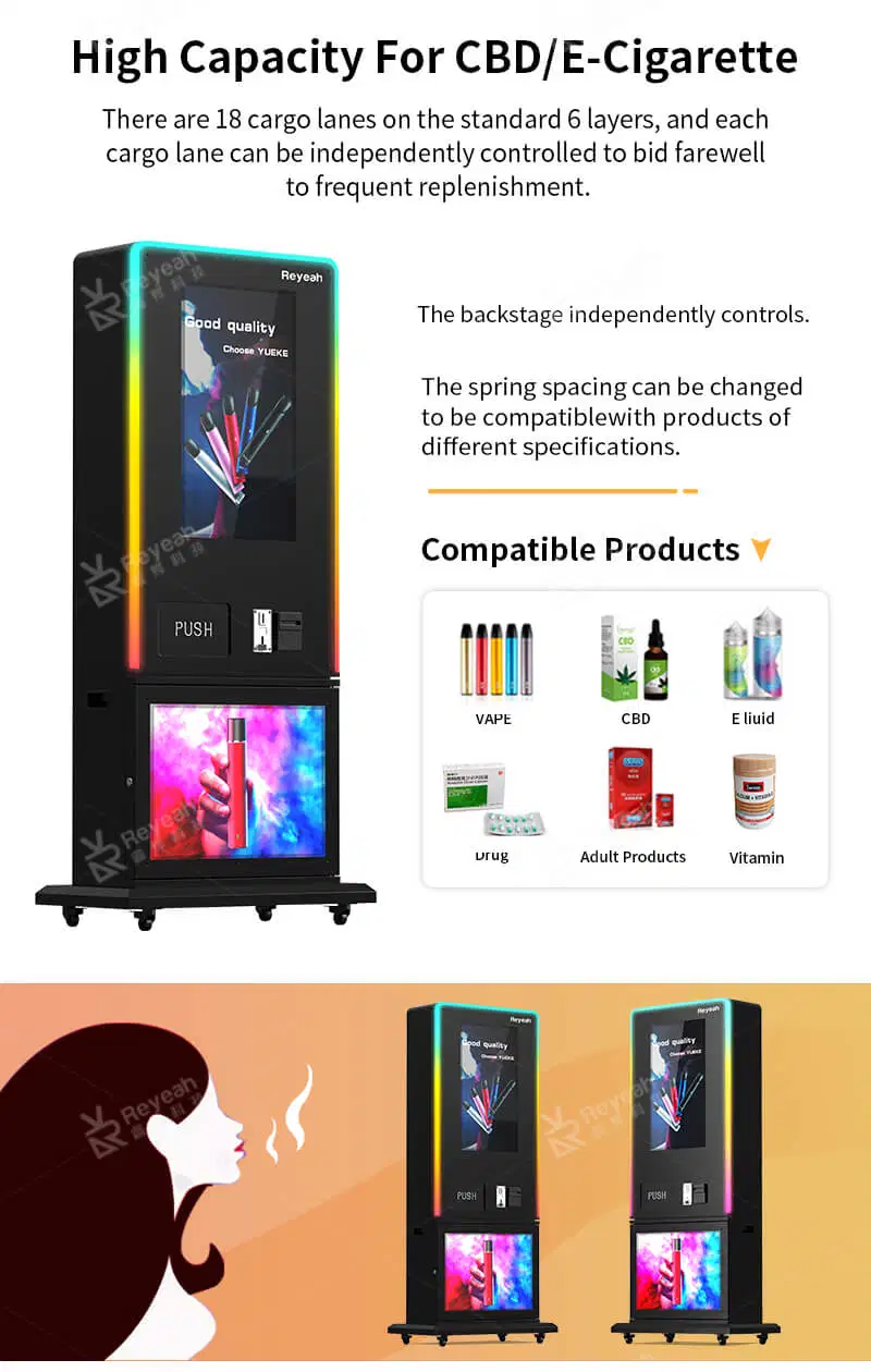 Custom 18 Aisle Age Recognition E Cigarette Vape Vending Machines