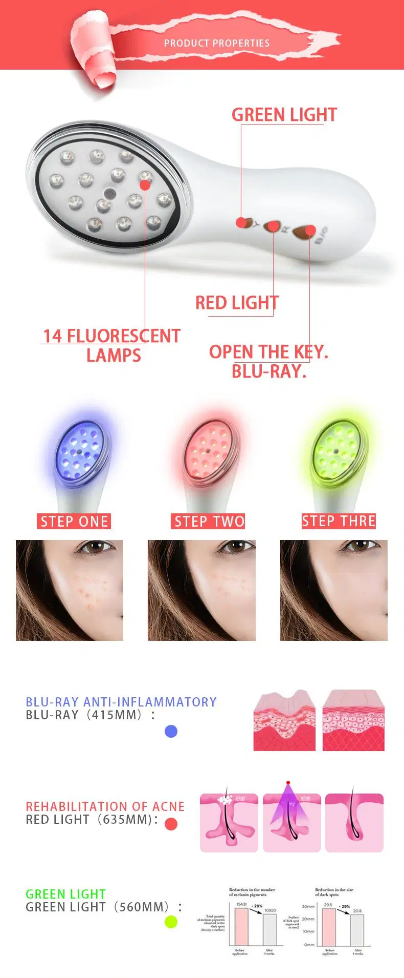 Homeuse Hand-Held Mini Red Blue Light Therapy Face Skin Rejuvenation Heating Blue Red Light Therapy Machine