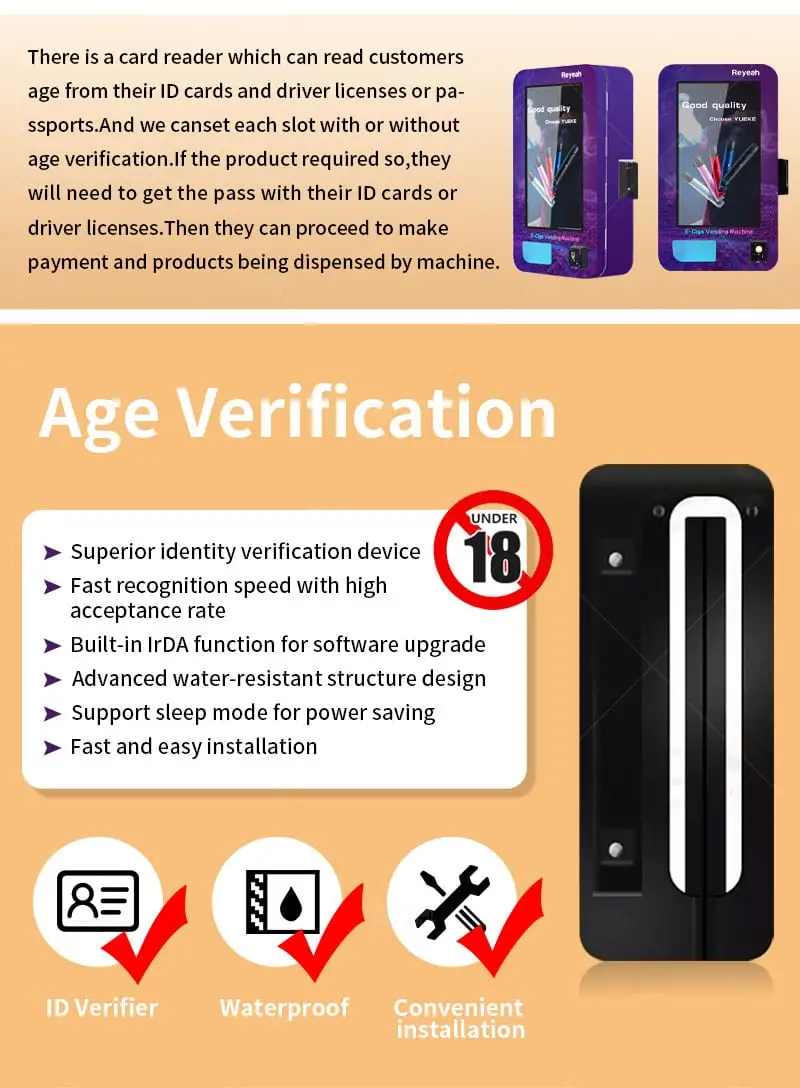 Hot Selling Age Verification Vape E-Cigarette Vending Machine with Age Recognition