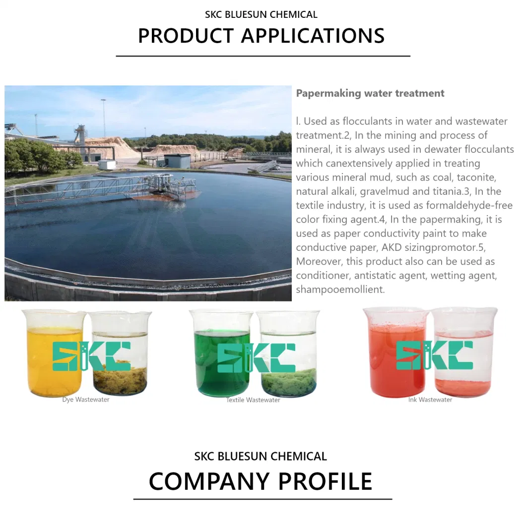 Poly Dadmac Flocculants and Fixing Agents Used in Water Treatment, Paper Making, Textile and Other Fields