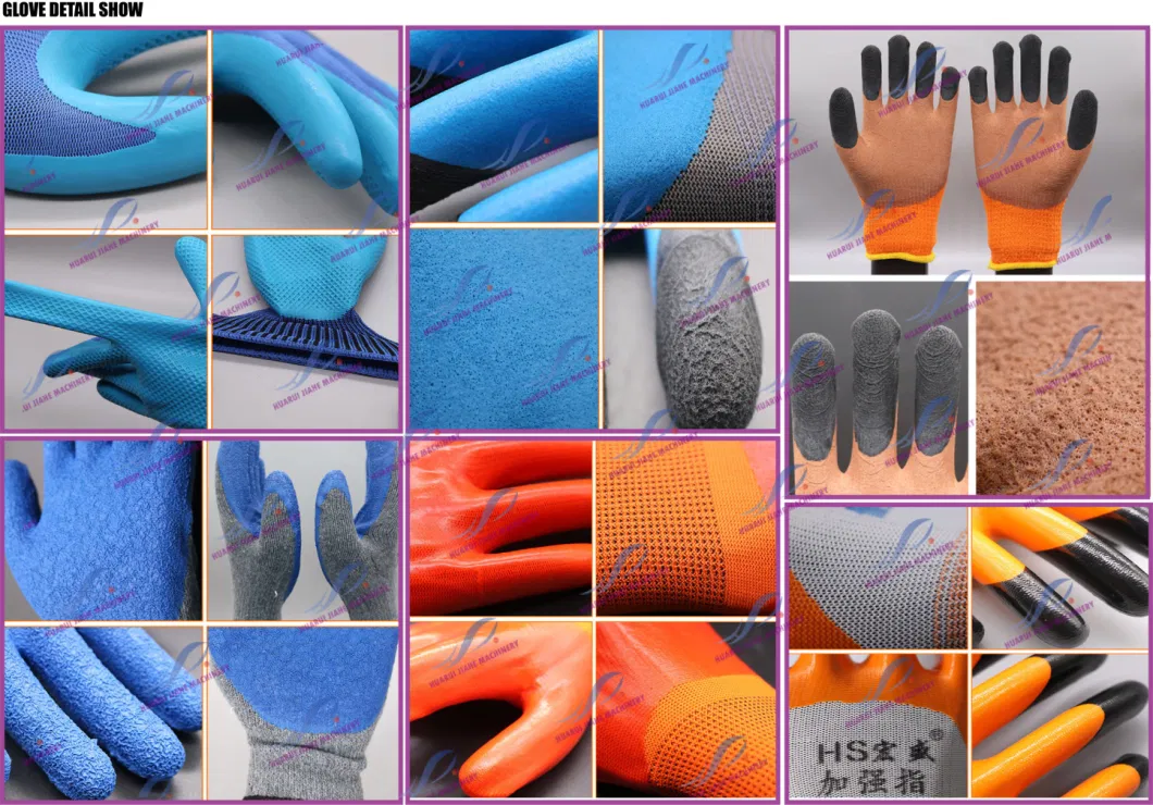 Natural Latex Gloves Foaming Dipped Semi-DIP Glove Machines and Full-DIP Glove Machines. Nylon Dipped Latex Wrinkled Hand Gloves Machine Made in China