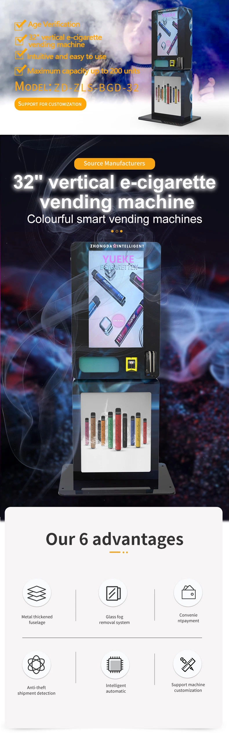 Self-Service Smart Age Verification Touch Screen Stand-up Vending Machine