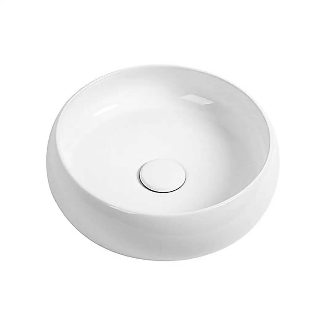 Bathroom 14-Inch Pure White Round Shape Ceramic Vessel Sink, Lavatory Countertop 36 Cm Circular Wash Basin
