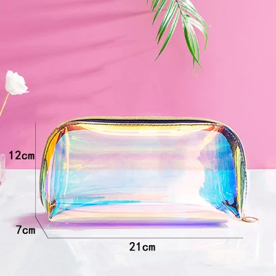 Wholesale Customized Logo Large Portable Holographic Laser Glitter PVC Pink Bulk Cosmetic Makeup Toiletry Bag