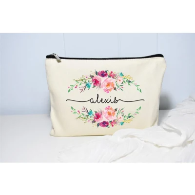 Creative Printed Canvas Zipper Large Capacity Storage Screen Printing Custom Pattern Handheld Makeup Bag