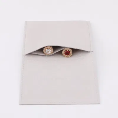 Wholesale Light Grey Microfiber Jewelry Pouch Bag Velvet Ring Bracelet Necklace Envelope Packaging Pouch with Logo