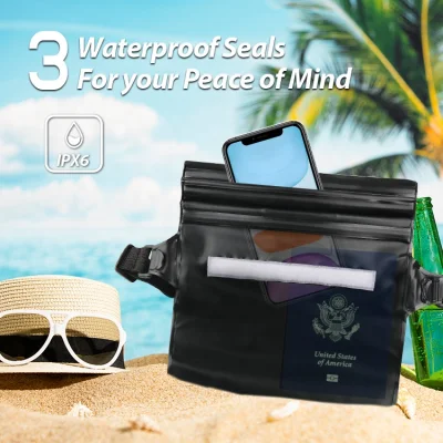Waterproof Dry Pouch with Waist Strap Touchable Dry Bag with Adjustable Belt for Phone Valuables for Swimming