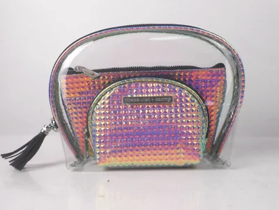 Custom Logo Waterproof PVC Clear Makeup Cosmetic Glitter Bag Fashion Bags PVC Cosmetic Pouch with Pink Zipper