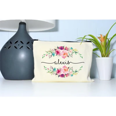 Creative Printed Canvas Zipper Large Capacity Storage Screen Printing Custom Pattern Handheld Makeup Bag