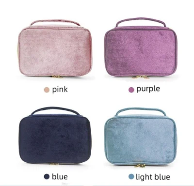 Women Velvet Makeup Bag with Makeup Brush Holder Travel Cosmetic Bags Fashionable Backpacks with Handle Starry Make up Pouch Bag