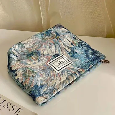 Makeup Bag Flower Makeup Bag Cotton Flower Pattern Large Capacity Makeup Bag