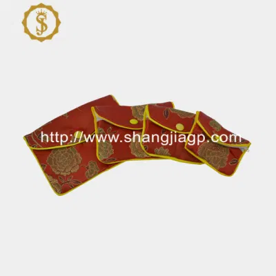 Wholesale China Style Custom Logo Printed Satin Jewelry Pouches with Zipper