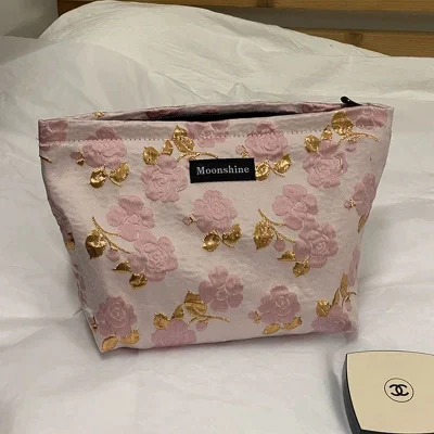 Makeup Bag Flower Makeup Bag Cotton Flower Pattern Large Capacity Makeup Bag