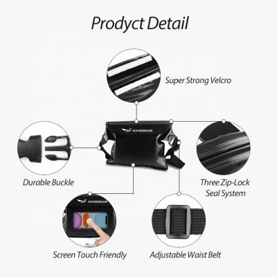 Waterproof Dry Pouch with Waist Strap Touchable Dry Bag with Adjustable Belt for Phone Valuables for Swimming