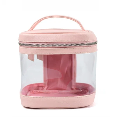 Promotional Customize Travel Transparent Pink PU Cosmetic Bag Pouch Clear Make up Bags