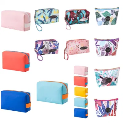 Designer Printing Blue Orange Neoprene Makeup Travel Bag Portable Cosmetic Pouch Abstract Art Color Mini Zipper Pouch