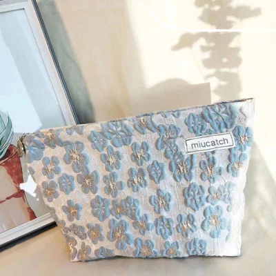 Makeup Bag Flower Makeup Bag Cotton Flower Pattern Large Capacity Makeup Bag