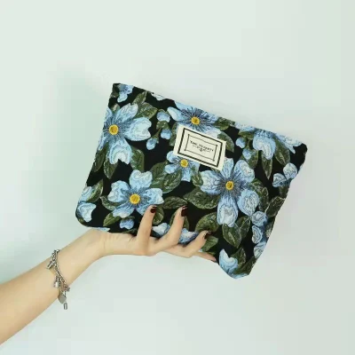 Makeup Bag Flower Makeup Bag Cotton Flower Pattern Large Capacity Makeup Bag