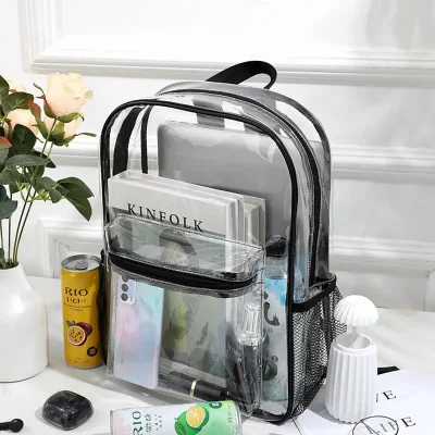  Wholesale Custom Outdoor Casual Fashion School Bag Travel PVC Transparent Clear Backpack for Kids