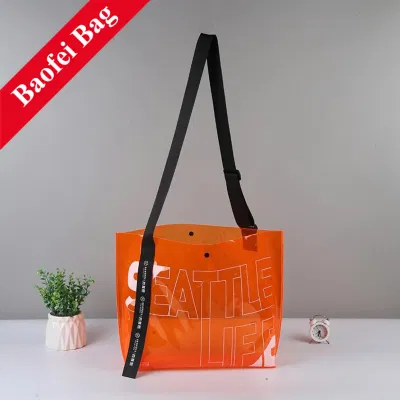  Orange PVC Transparent Shopping Tote Bag TPU Frosted Plastic Gift Bag