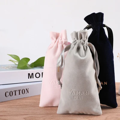  Custom Logo Printed Black Velvet Pouch Bag/Velvet Gift Pouch/Drawstring Coin Pouch