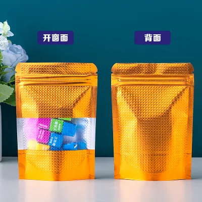 Hot Sales Matte White Black Plastic BPA Free Recyclable Frosted Stand up Window Embossed Glod Bag with Ziplock Weed Pouch
