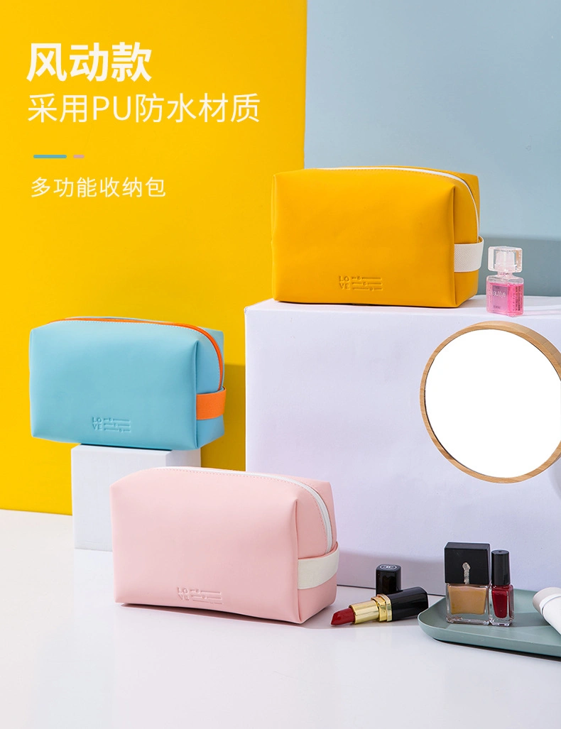 Custom Printed Logo Light Pink Small PU Leather Makeup Cosmetic Travel Bag