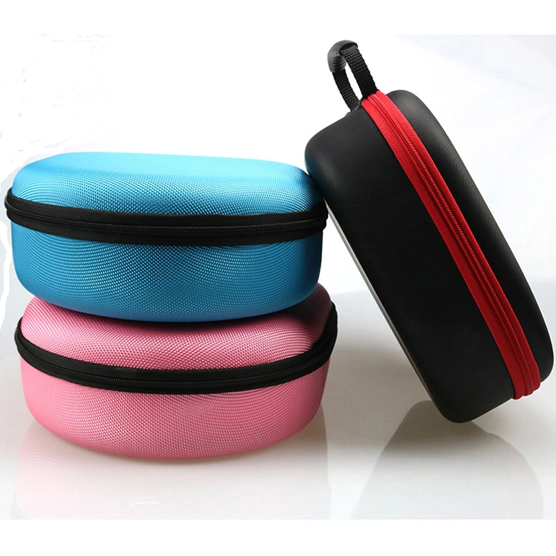 Custom Size Carrying Black Velvet Mesh Pocket EVA PU Leather Mini Round Zipper Travel Earphone Case Pouch Storage