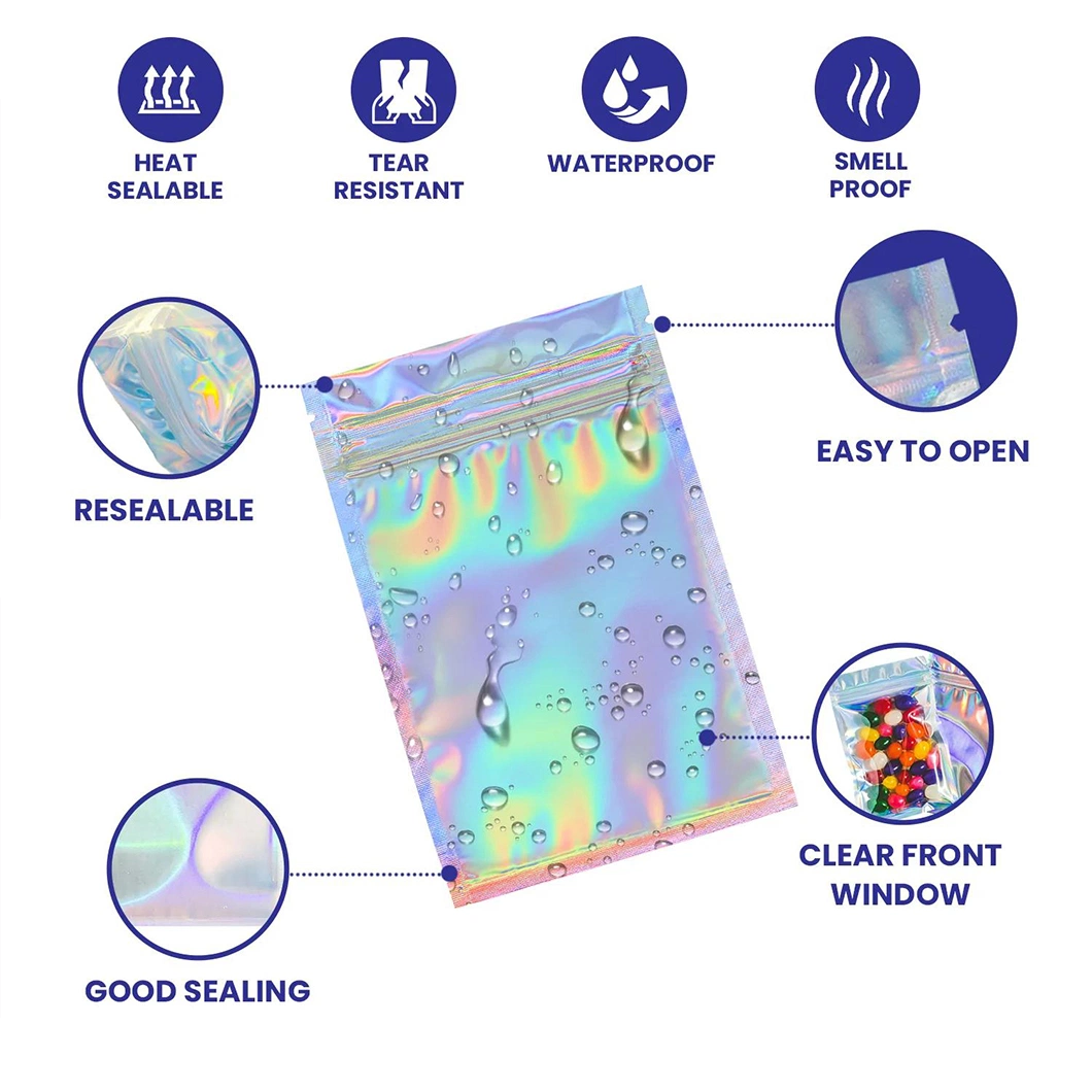 Customized Logo Flat Zip Lock Holographic Bag Accessories Phone Case Packaging Pouch