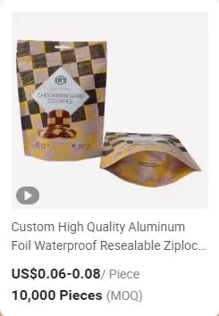 Wholesale Custom Aluminum Foil Resusable Anti-Deterioration Cookies Snack Packaging Stand up Pouch