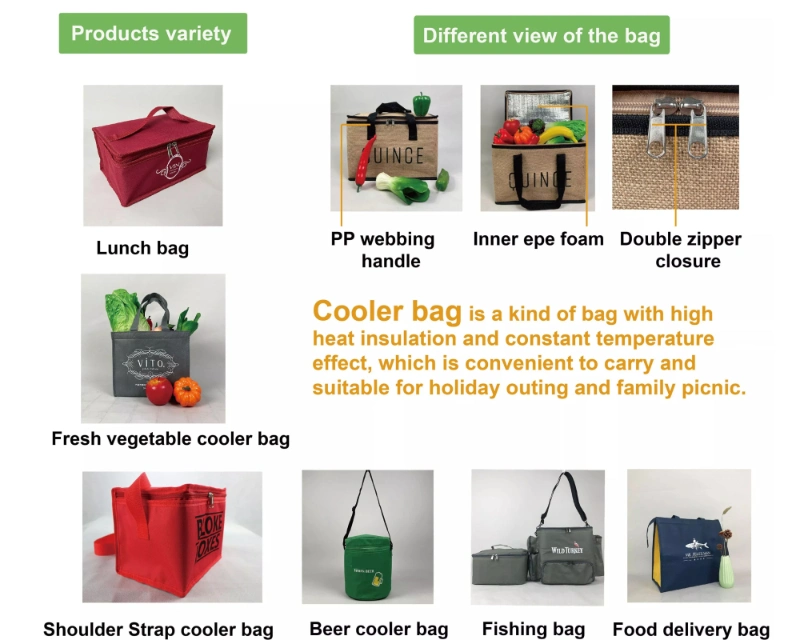 Lunch Cooler Non Woven Tote Bag with Zipper Free Sample Small Bottle Thermal Cooler Bag for Food Waterproof Non-Woven Insulated Cooler Lunch Bag