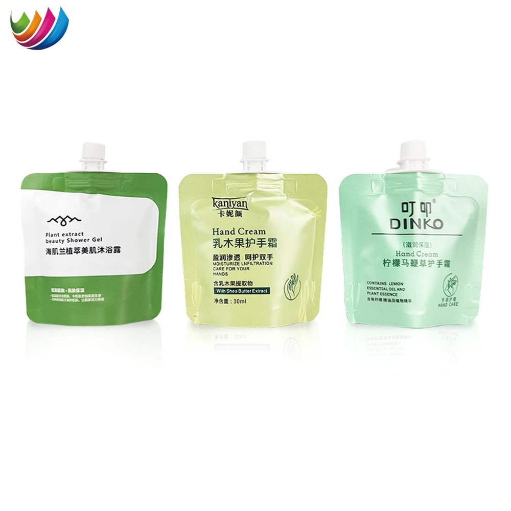 Custom Logo Small Packaging Doypack Sample Liquid Facial Cream Cosmetic Spout Pouch Plastic Bags