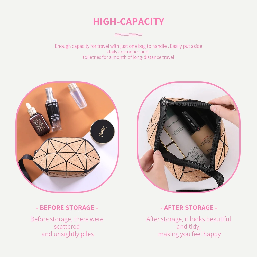 Fashionable Cork Ladies Handbag Travel Makeup Bags Eco-Friendly Promotional Cosmetic Cases