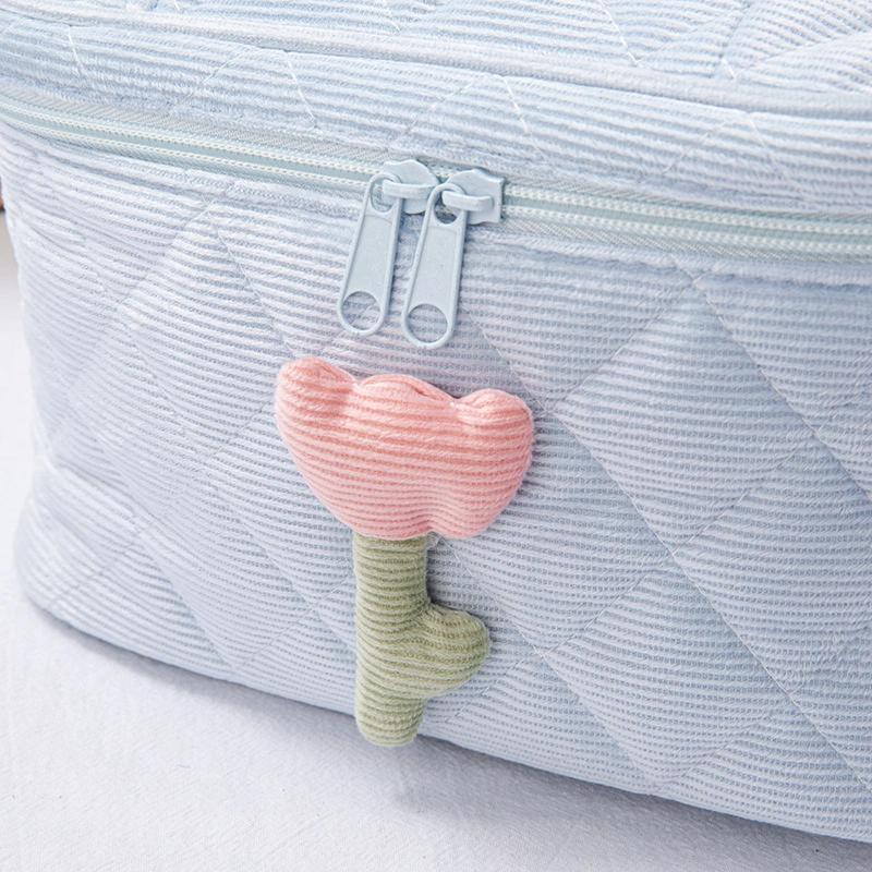 Beauty Product Corduroy Tulip Flower Cosmetic Bag Makeup Case