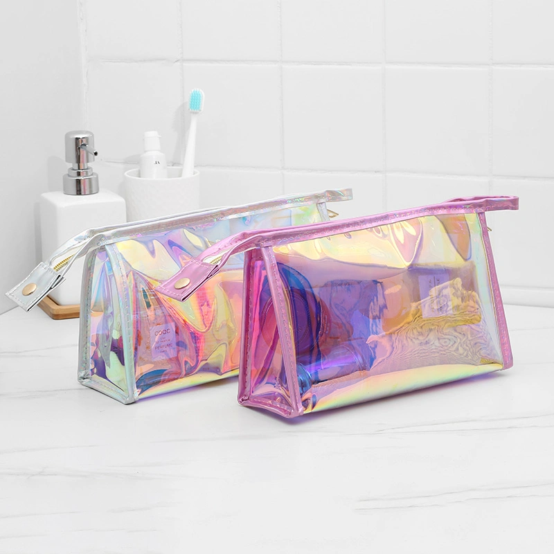 Personalize Clear Holographic Zipper Bag Makeup Cosmetic Zip Lock Pouch