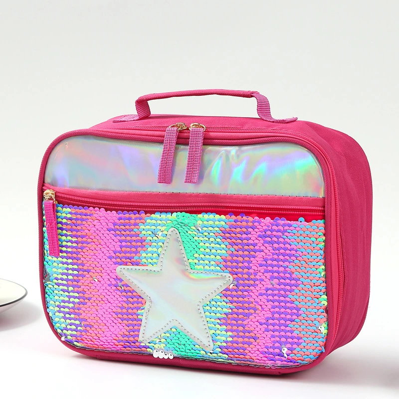 Sequins Portable Custom Cute Kids School Insulated Cooler Lunch Bags