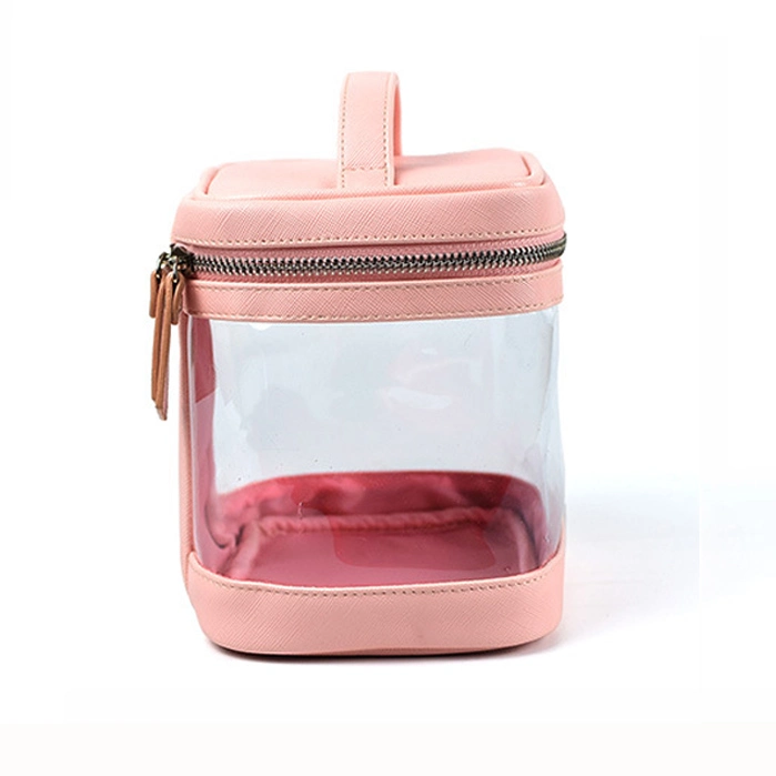 Promotional Customize Travel Transparent Pink PU Cosmetic Bag Pouch Clear Make up Bags