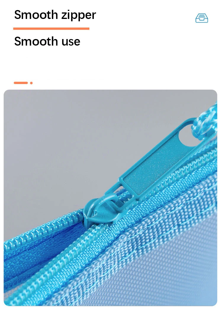 Direct Selling Transparent Nylon Mesh Zip File Stationery Bag Multi-Color Student Office Pencil Pouch