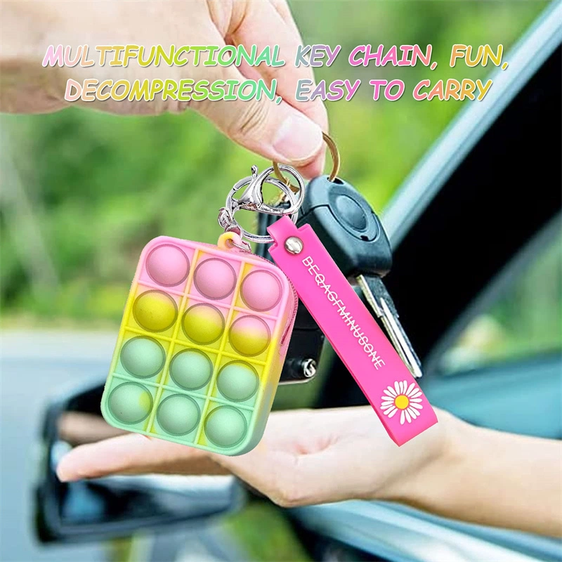 Wristlet Keychain Wallet Lovely Fidget Key Ring Coin Purse Bag Bubble Popet Keyring Coins Pouch Stress Reliever Toy