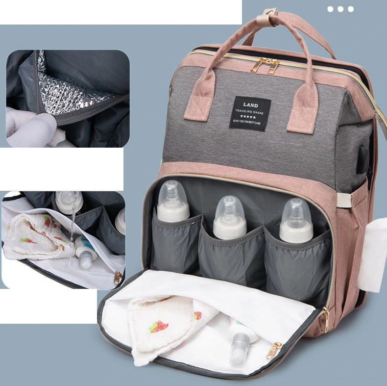 Waterproof Multifunctional Casual Folding Baby Bed Mummy Mommy Diaper Pack Backpack Bag with Mosquito Net (CY0116)
