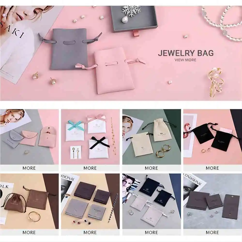 Custom Necklace Packaging Jewelry Square Bag White Microfiber Jewellery Pouch with Insert